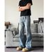 Men's Clothing Retro Flared Handsome Light Blue Jeans Men's Trendy Brand Drape Trousers Trend_mkmklike.com