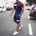 Men's Clothing home leisure men's thin short-sleeved sports striped round neck fitness suit men's T-shirt trendy two-piece suit_mkmklike.com