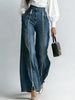Women's Cross Border European American Style Pleated Washed Double Zipper Wide Leg Jeans Fashionable Casual Straight Leg Trousers_mkmklike.com