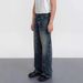 "Vintage Washed Distressed Straight Leg Denim Jeans - Unisex Relaxed Wide Cut A-Line Pants With Battle Jeans Style For Men & Women"_mkmklike.com