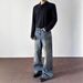 Unisex American Retro Hand Brushed Whiskered Jeans Loose Fitting Straight Leg Casual Long Pants_mkmklike.com