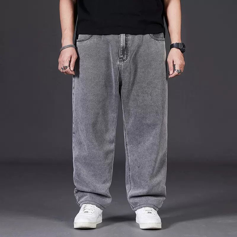 Large Jeans For Men In Autumn Added Fat, Plus Size Men's With Loose Straight Fat Guy, Wide Legs, Elastic Waist, Long_mkmklike.com