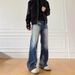 Men's Clothing Men Women Washed Distressed Jeans High Street Vibe Loose Casual Straight Leg Flared Wide Leg Pants_mkmklike.com