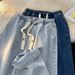 Men's American Style High Street Elastic Waist Jeans Trendy Loose Straight Leg Casual Wide Leg_mkmklike.com