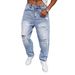Men's Clothing Straight Leg Non-Stretch Light Blue Bicycle Style Classic Fit With Modern Appeal Ripped And Distressed Denim Jeans_mkmklike.com
