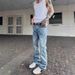 Men's Clothing Washed Snowflake Pattern Ice Blue Straight Jeans Cleanfit Vibe Style Men_mkmklike.com