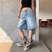 Women's High-Waisted Wide Leg Denim Shorts – Relaxed Fit, Gathered Waist (XS-XXL, Bluish/Light Blue/Black)_mkmklike.com