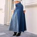 Summer New Women's Large Skirt Patchwork Denim A-Line Long Skirt With Frayed Edges Style Clothing_mkmklike.com