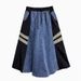 New Style Retro Design Stitching Contrast Color Denim Skirt Elastic Waist Drawstring Loose Long Skirt_mkmklike.com