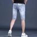 American Casual Trendy Ripped Cat Whiskers Denim Straight Leg Ruff Handsome Summer Men's Five Quarter Pan Student_mkmklike.com