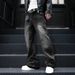 Men's Trendy Loose Wide Leg Pants American Retro Washed Distressed Gray Splatter Paint Curved Blade Jeans_mkmklike.com