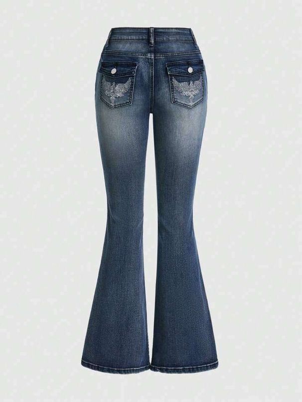 Women's Flared Jeans With Embroidery – Vintage-Inspired Bootcut Denim Pants For Casual & Streetwear_mkmklike.com