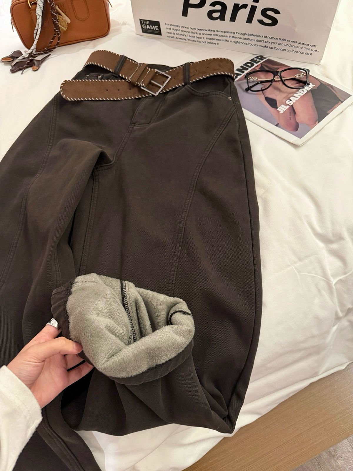 ELLE Thickened Fleece Lined Flocked Composite Scimitar Loose Jeans Autumn Winter Versatile Long Women Wide Leg Pants G1688_mkmklike.com