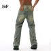 EF JEANS | 2024 New American Street Old Color Graffiti Paint Personality Design Straight Jeans Tide_mkmklike.com