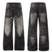 Unisex Washed Denim Jeans G6962 High Street American Loose Fit Slightly Flared Jeans With Hand Washed Whiskered Texture Design_mkmklike.com