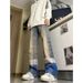 Men's Clothing High Street Gradient Wide Leg Jeans Washed Loose Straight High End Casual Contrast Trousers_mkmklike.com