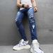 Cowboy High Street Fashion Brand Shaping With Broken Holes And Elastic Feet Jeans For Men's Slim Fit_mkmklike.com
