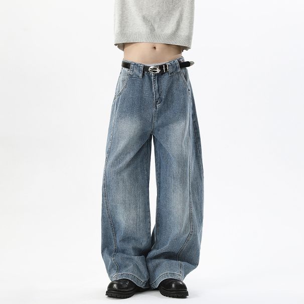 American-style Deconstructed Vintage Washed Bamboo-pattern Jeans For Men, Spring Trendy Brand, Loose Fit, Versatile_mkmklike.com