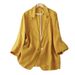 Women's Clothing Retro Cotton and Linen Casual Three quarter Sleeve Short Jacket Solid Color Small Suit Tops_mkmklike.com