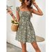 Women's Clothing Floral Print Front Tie Cap Sleeve Mini Dress_mkmklike.com