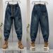 Trendy Retro Color Block Small Straight Angle Jeans For Men 2025 Spring New Tapered Harem Carrot Pants_mkmklike.com