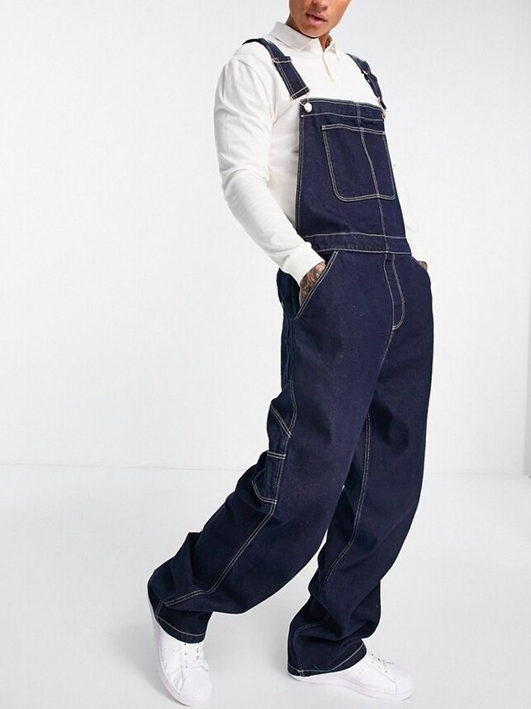 Men's Clothing Large Size Denim Overalls Loose Men's Denim Overalls Ripped Jeans Popular Suspenders_mkmklike.com