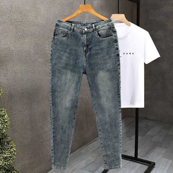 Men's Clothing Men's Slim Fit Cropped Jeans Trendy Brand Washed Ripped Spring Thin For Formal & Casual Casual Pants_mkmklike.com