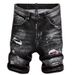 Men's Stretch Denim Shorts – Distressed Patchwork Paint Splatter Design, Slim Fit 5-Inch Inseam_mkmklike.com