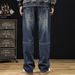 Large Size Men's Clothing Four Seasons American Loose Jeans Men's Elastic Waist High Street Fat Straight Jeans Men's Cross-border_mkmklike.com