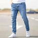 Pulse 2025 Cross-Border European And American Skinny Stretch Ripped Tight Men's Jeans Cotton_mkmklike.com
