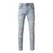 Cross-border Pants Trendy Brand Men's American Retro Ripped Men's High Street Diamond-encrusted Jeans Men's Elastic Ripped Pants 6808_mkmklike.com