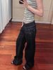 American Retro Style Plus-size Washed Button-up Jeans For Women, Low-waisted, Straight-leg, Loose, Wide-leg, Drapey Long_mkmklike.com