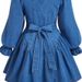 K Women's Long Sleeved Waist Cinching And Slimming Dress Denim Skirt_mkmklike.com