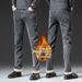 Men's Stretch Jeans Fleece Lined Thick Loose Straight Leg Trousers Winter Style_mkmklike.com