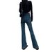 Trendy Hot Girl Blue Jeans For Women, Autumn 2024 New Korean Style High-waisted Slimming Stretchy Frayed Hem Micro-flare_mkmklike.com