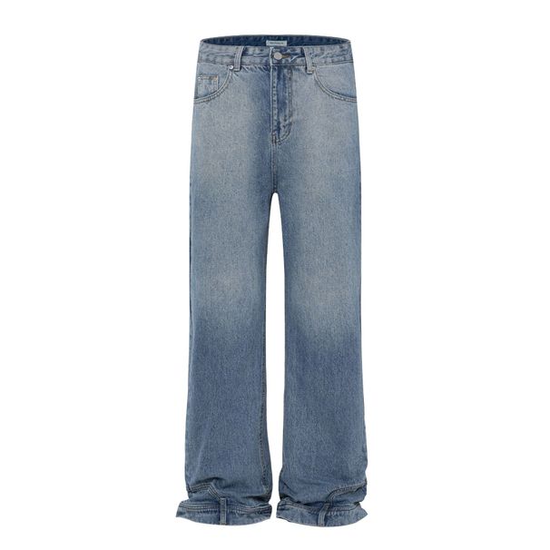 Men's Clothing Designer Niche Washed Black Straight Wide Leg Pants. Inverted Jeans_mkmklike.com