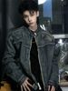 Loom Style Washed Embossed Armor Denim Trendy Brand European And American Street Hip Hop Short Stand Collar Motorcycle Jacket_mkmklike.com