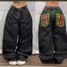 Women's Clothing High Street Personality Pattern Loose Straight Wide Leg Jeans_mkmklike.com