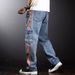Contrasting Striped Jeans Men's Retro Loose Straight Pants American Multi-Pocket Tooling Version_mkmklike.com