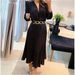 Women's solid color large size pleated dress_mkmklike.com