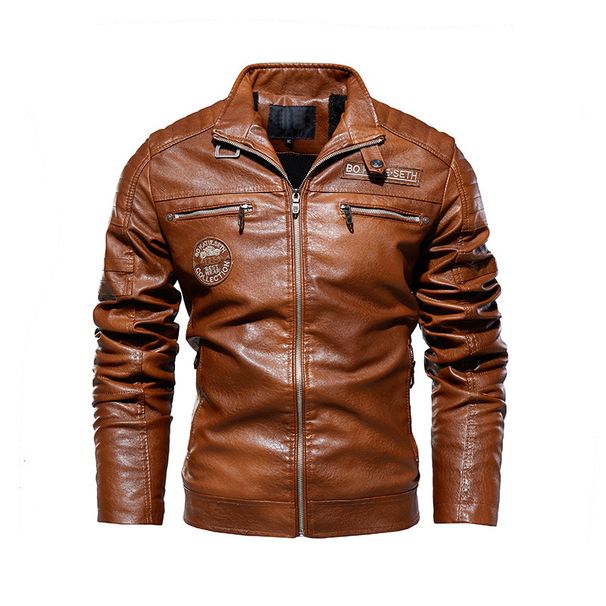 Men's leather jacket pu leather jacket European and American motorcycle clothing fleece leather jacket men_mkmklike.com