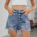 Women's Clothing Slim One Row Button Denim Ripped Shorts Hot Pants Women_mkmklike.com
