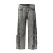 Men's Clothing Retro Distressed Grey Multi Pocket Design Jeans Trendy Loose Straight Trousers_mkmklike.com