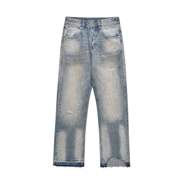 Washed Distressed Ripped Jeans For Men Street Style Design Frayed Edges Loose Casual Straight Long Pants_mkmklike.com