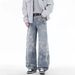High-Waisted Slimming Wide Leg Jeans Jacquard Embroidered Floor Length Pants Versatile Loose Fit Jeans Light Blue Zipper Fly_mkmklike.com