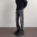 Men's And Women's Washed Water Distressed Laser Textured Pants, Unisex With Slightly Flared Holes, Black Gray Jeans,_mkmklike.com