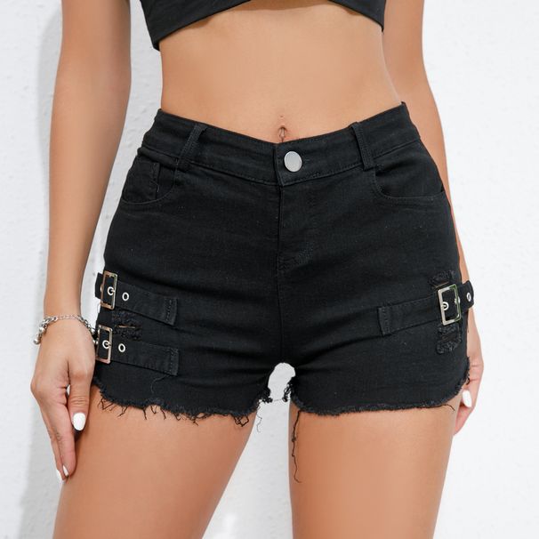 Women's Clothing High Waist Sexy Hole Elastic Plus Size Casual Pants Denim Shorts Jeans_mkmklike.com