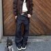 Unisex Heavyweight Raw Denim Loafers Rhinestone Trim A-Line Flare Jeans Men's Clothing_mkmklike.com
