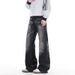 Men's Lightning Bolt Jeans – Distressed Denim Pants With Vintage Wash, Straight To Slight Flare Fit, Retro High Street Fashion Trousers_mkmklike.com