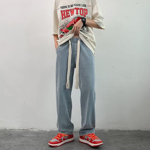 Men's Clothing Men's Retro Trendy Wide Leg Floor Length Jeans Hip Hop Loose Straight Leg Trousers Style Versatile Clothing_mkmklike.com
